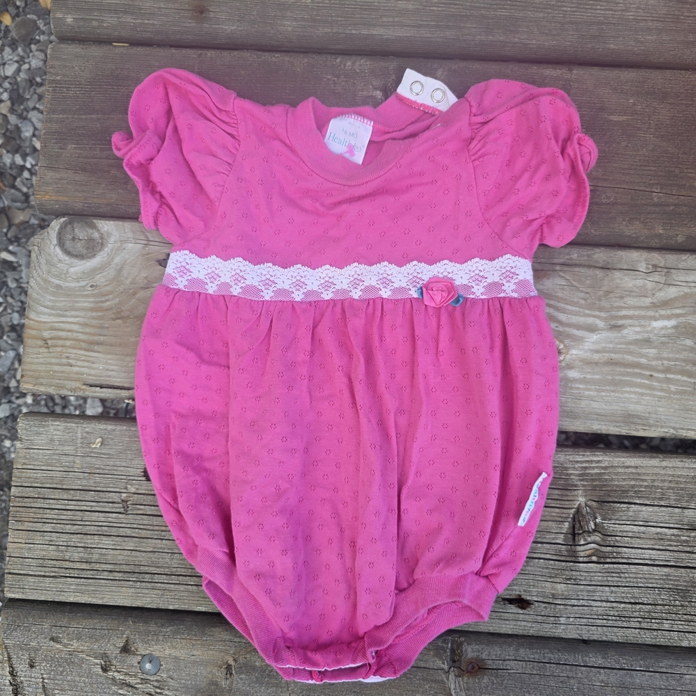 Vintage Healthtex Pink Baby Bodysuit with Lace Trim